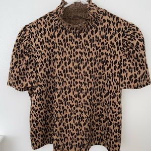 Zara- Leopard Print Mock Neck Shirt